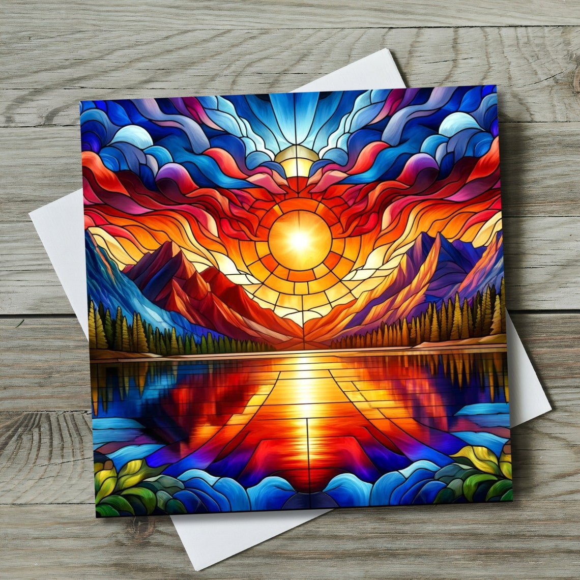 Stained Glass Effect Mountain Sunset Ceramic Art Tile Landscape Art Rustic Home Decor Birthday Gift Wall Art Decor Cabin Lake House - Image 3