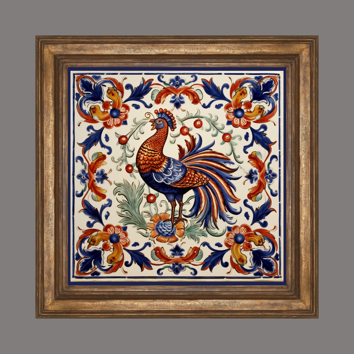 Deruta Style Rooster Tile, Umbria Kitchen Art Print - Image 5