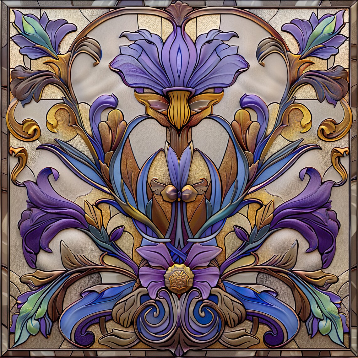 Purple Floral Art Nouveau Vintage Inspired Art Print - Image 4