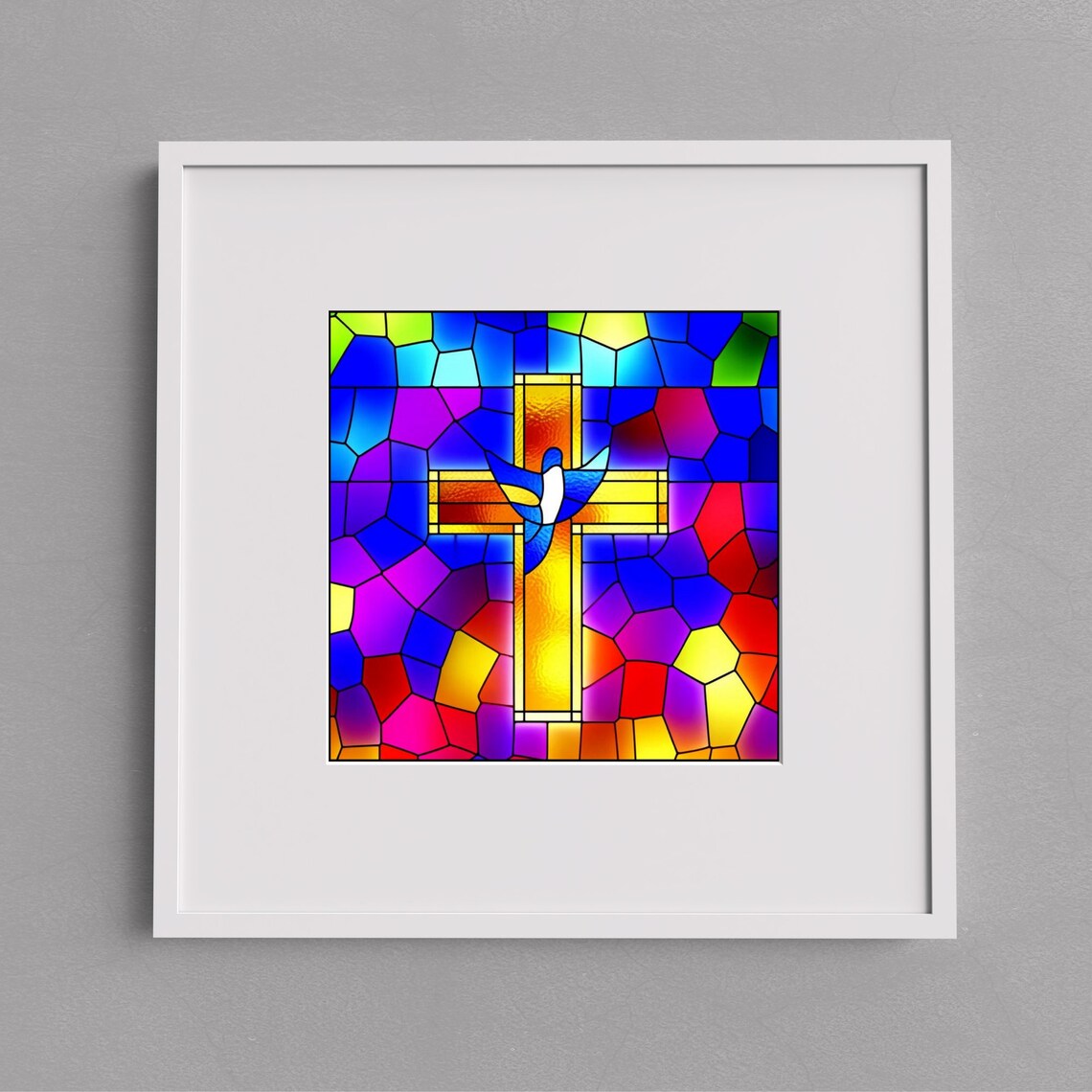 Golden Cross with White Dove Mosaic Stained Glass Faith Wall Art - Image 3