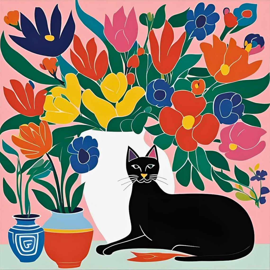 Matisse-Inspired Black Cat Modern Wall Art Print - Image 4