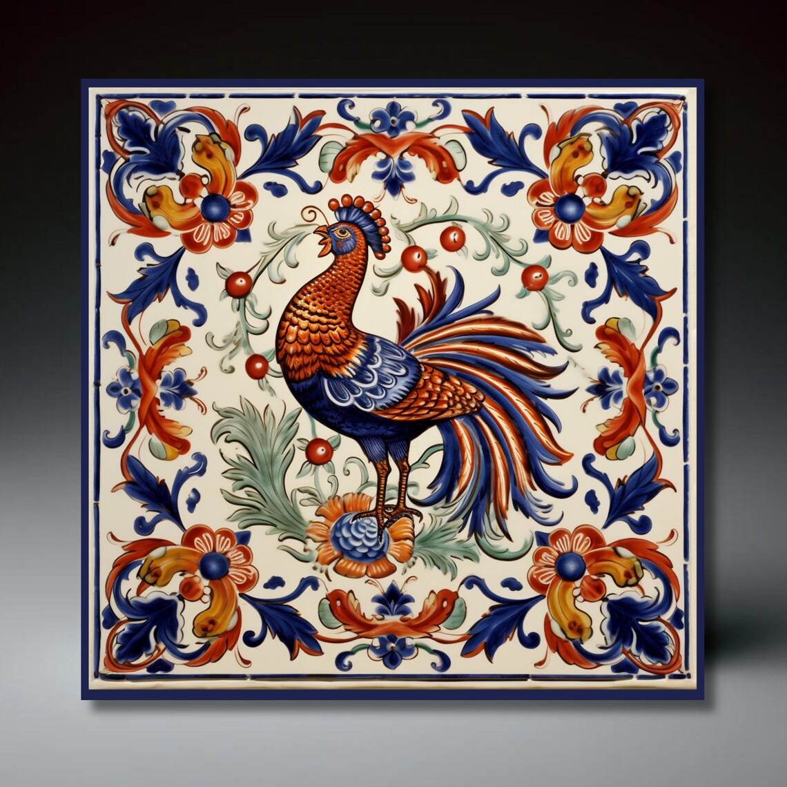 Deruta Style Rooster Tile, Umbria Kitchen Art Print