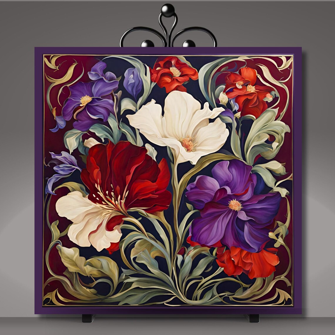 Pansy Art Nouveau Ceramic Tile, Floral Decor - Image 5