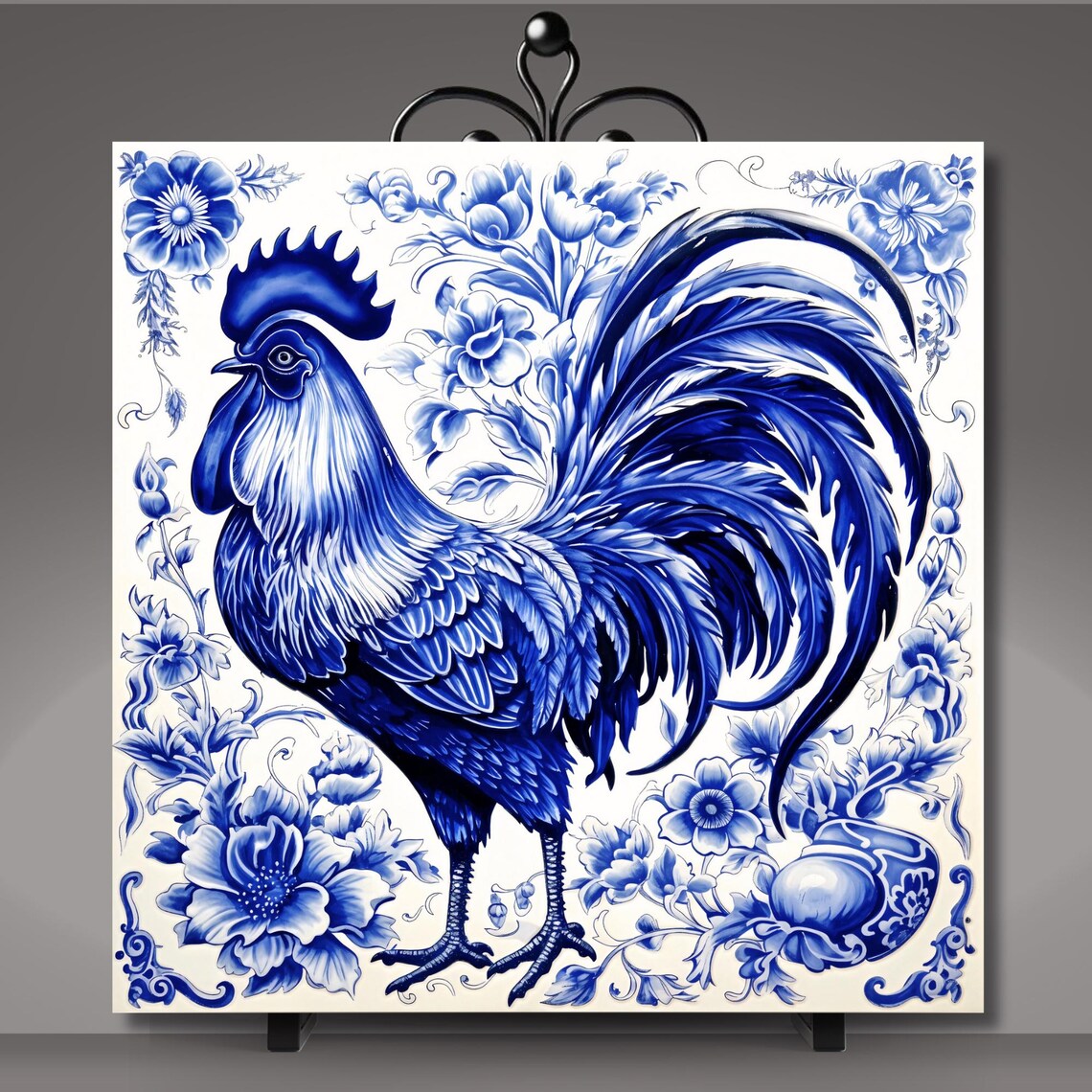 Delft Blue Inspired Rooster Art Print, Dutch Tile - Image 5