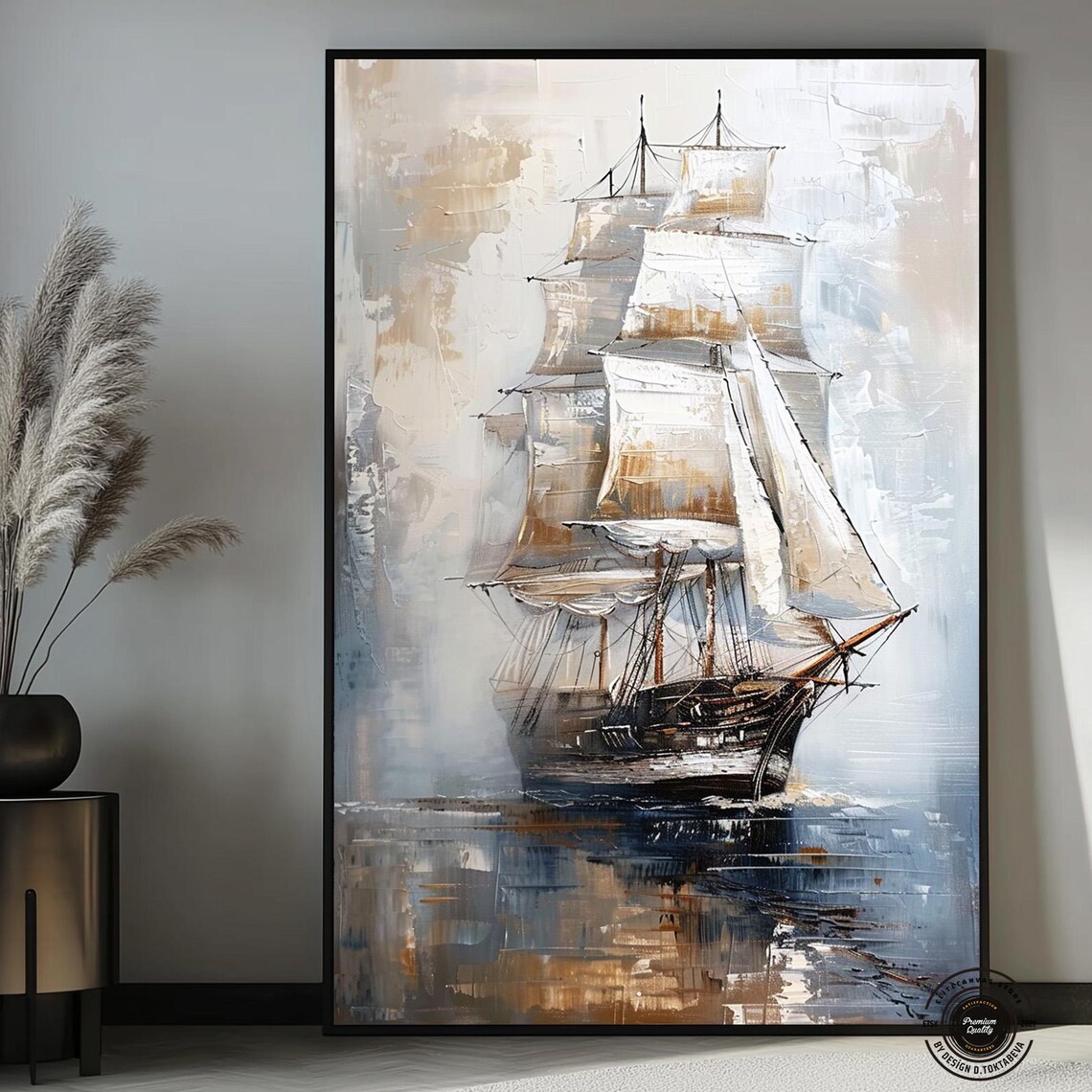 Tall White Sailing Ship Ocean Seascape Vintage Oil Painting Poster