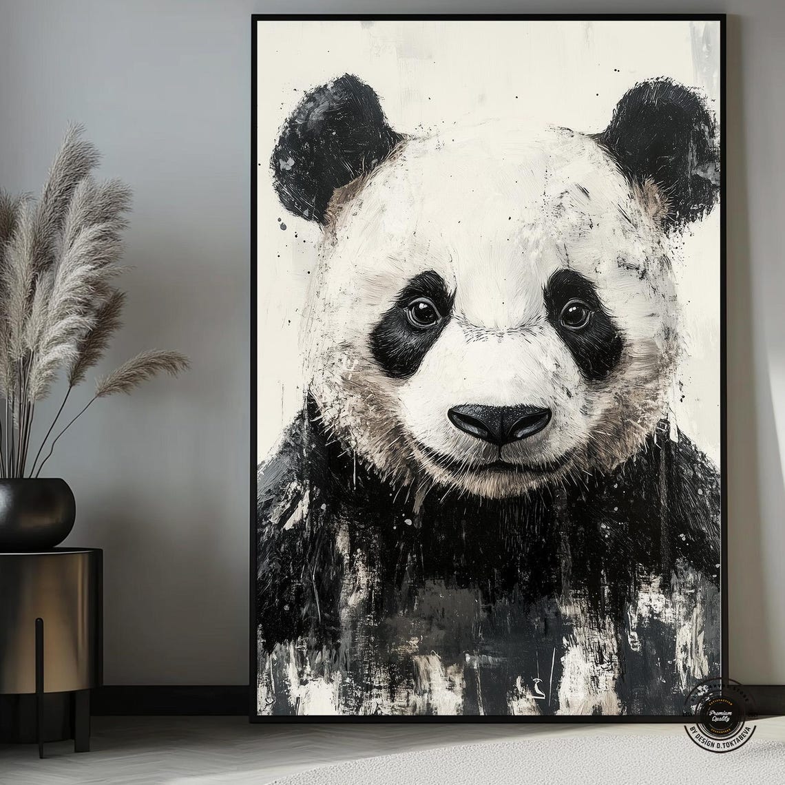 Panda Abstract Art Framed Poster Wall Painting Print Decor Black And White Animal