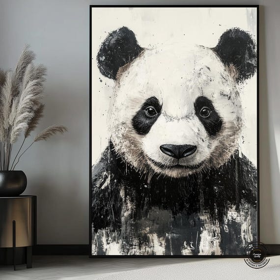 Panda Abstract Art Framed Poster Wall Painting Print Decor Black And White Animal