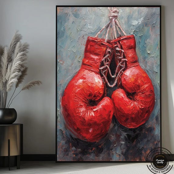 Boxing Gloves On Wall Decor Print Canvas Red Painting For Art Motivational Gift