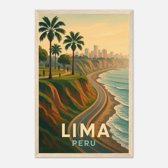 Lima Peru Vintage Travel Poster Coastal Cliffs Pacific Ocean Scenery