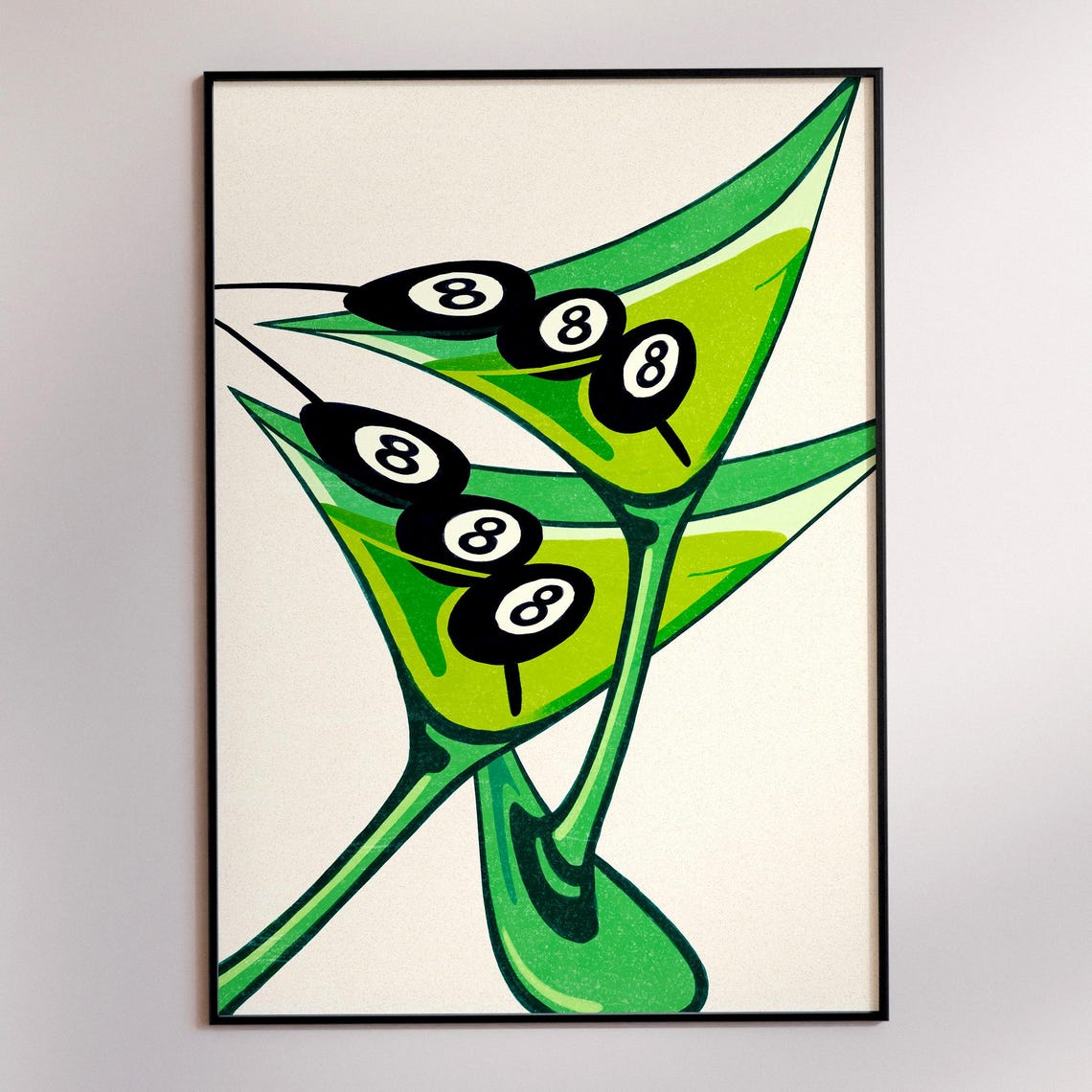 Funky Eight Ball Martini Retro Cocktail Bar Cart Pop Art Poster
