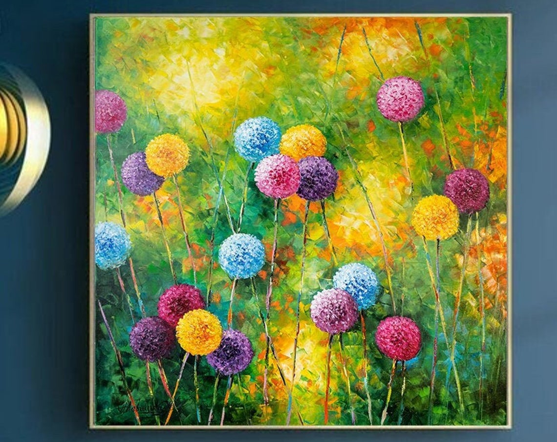 Dandelion Flowers Oil Painting Extra Large Wall Art Wildflowers Painting Master Bedroom Decor Grass Painting Field Of Flowers Big Painting - Image 3
