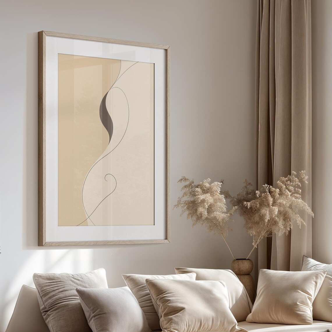 Abstract Flowing Line Art Beige Minimalist Organic Curves Poster