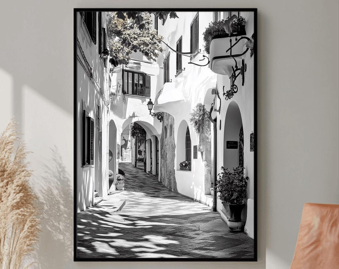 Italy Wall Art Black And White Italian Print Italian Landscape Print Mediterranean Travel Art Historic Italy Poster Architecture Photo