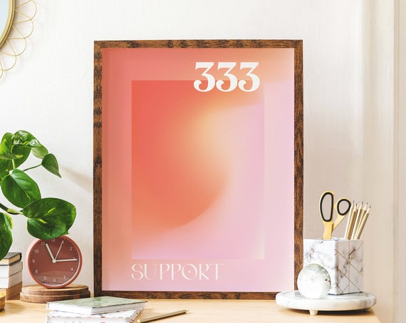 Angel Number 333 Support Print Art Spiritual Manifestation Gradient Aura Wall Art Cute Trendy Wall Art
