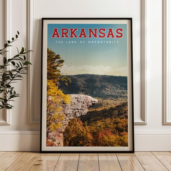 Arkansas Land Of Opportunity Autumn Cliff Overlook Travel Poster