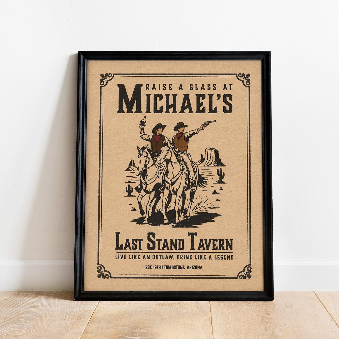 Michaels Last Stand Tavern Cowboys Vintage Western Bar Poster