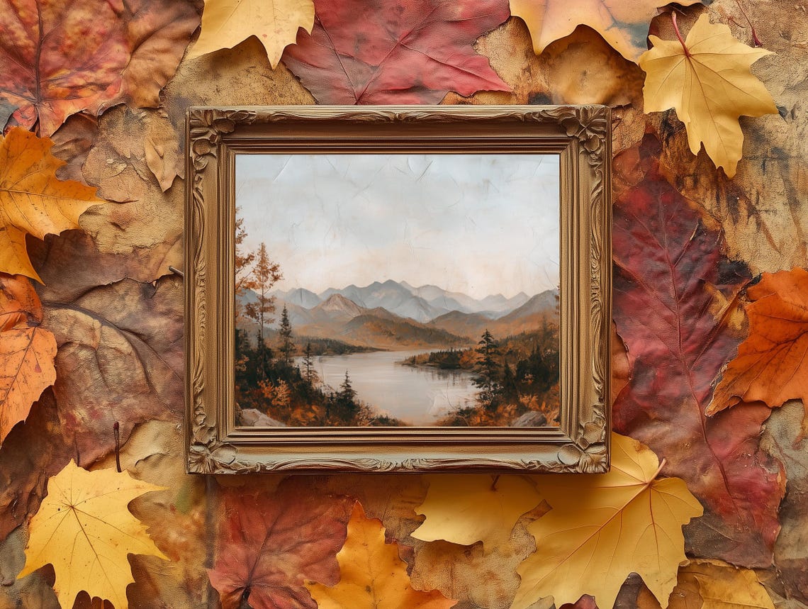 Autumn Mountain Lake Pines Reflection Vintage Landscape Poster - Image 2