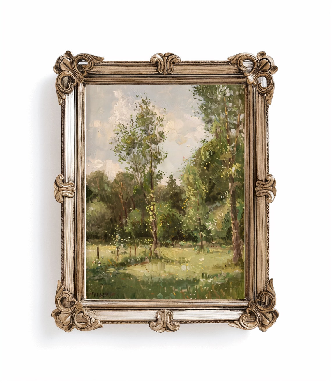 Impressionist Forest Clearing Painting Sunlit Trees Vintage Print - Image 3