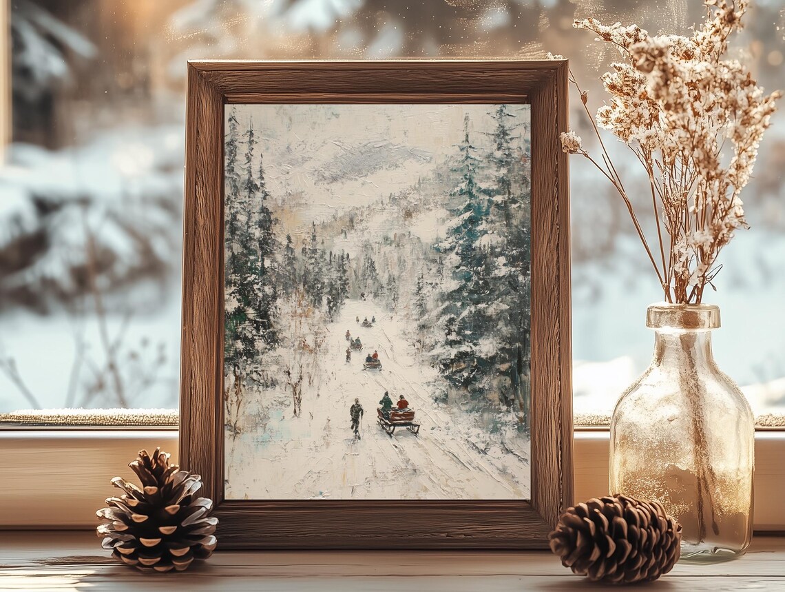 Horse Drawn Sleighs Snowy Forest Road Vintage Winter Scene Poster - Image 4
