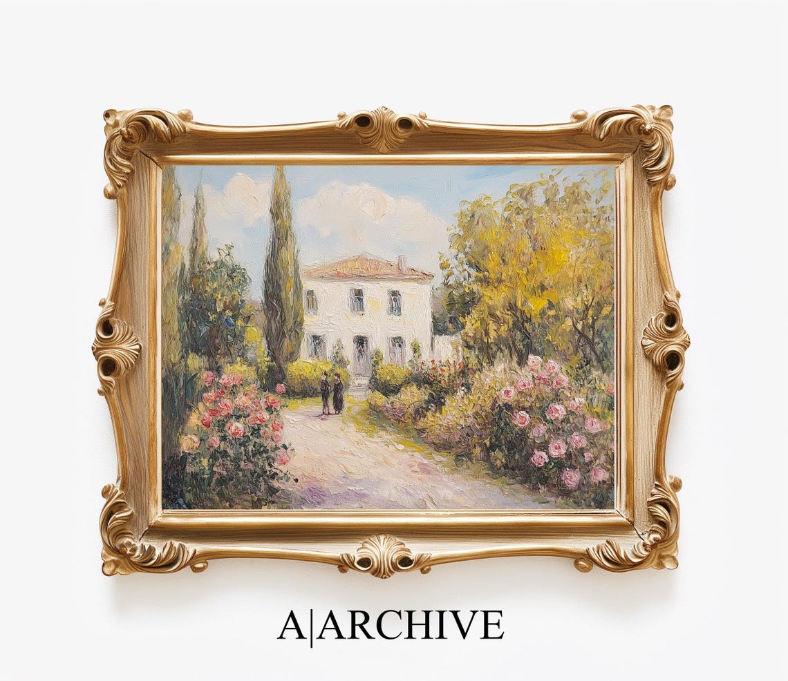 Cypress Trees Cottage Garden Path Vintage Impressionist Art Poster - Image 4