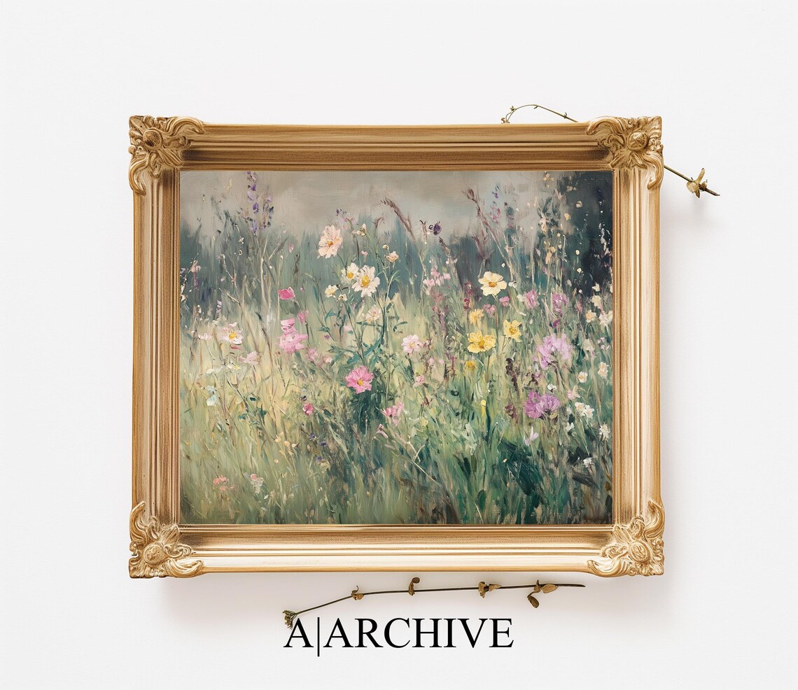 Misty Wildflower Meadow White Blooms Impressionist Art Poster - Image 2