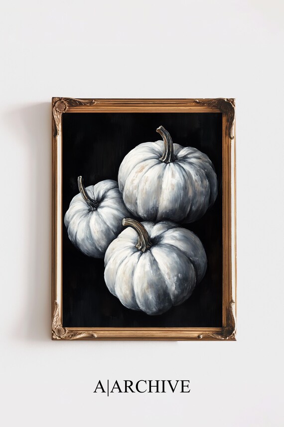 Fall Home Decor Vintage Botanical Wall Print Dark Moody Pumpkin Art For Autumn Decor