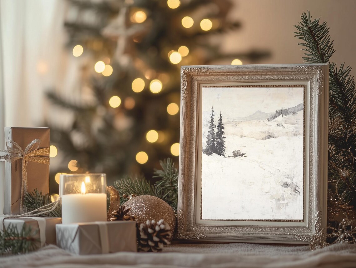 Quiet Winter Morning with Snowy Pines Vintage Art Painting Poster - Image 2
