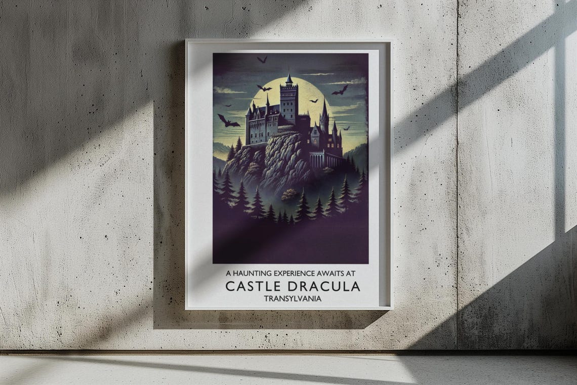 Castle Dracula Transylvania Full Moon Bats Gothic Horror Travel Poster - Image 3