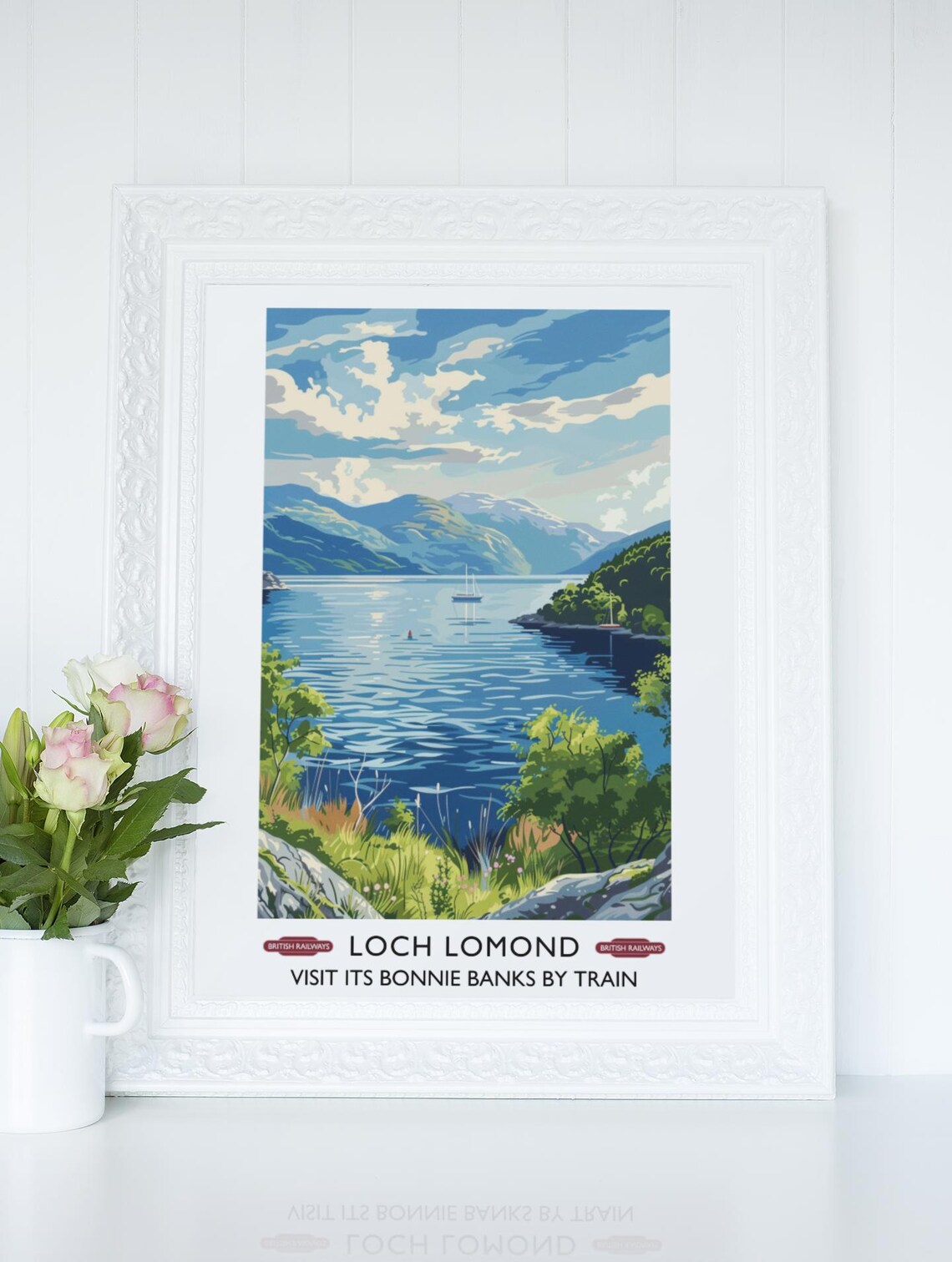 Loch Lomond Bonnie Banks Sailboat Mountain Scottish Travel Poster - Image 2