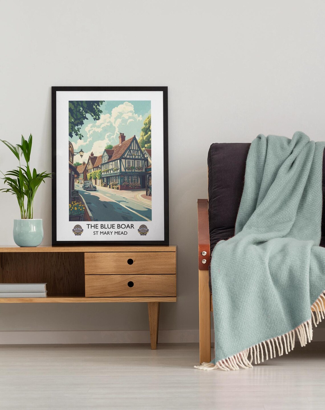 Blue Boar Pub St Mary Mead Village Street Vintage Car Classic Poster - Image 2