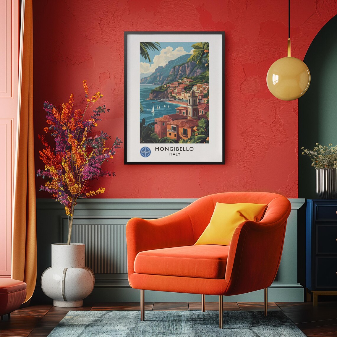 Mongibello Italy Coastal Town Harbor Sailboats Vintage Travel Poster - Image 2
