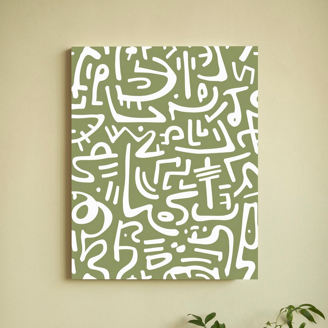 Sage Green Abstract with White Doodle Lines Boho Pattern Poster