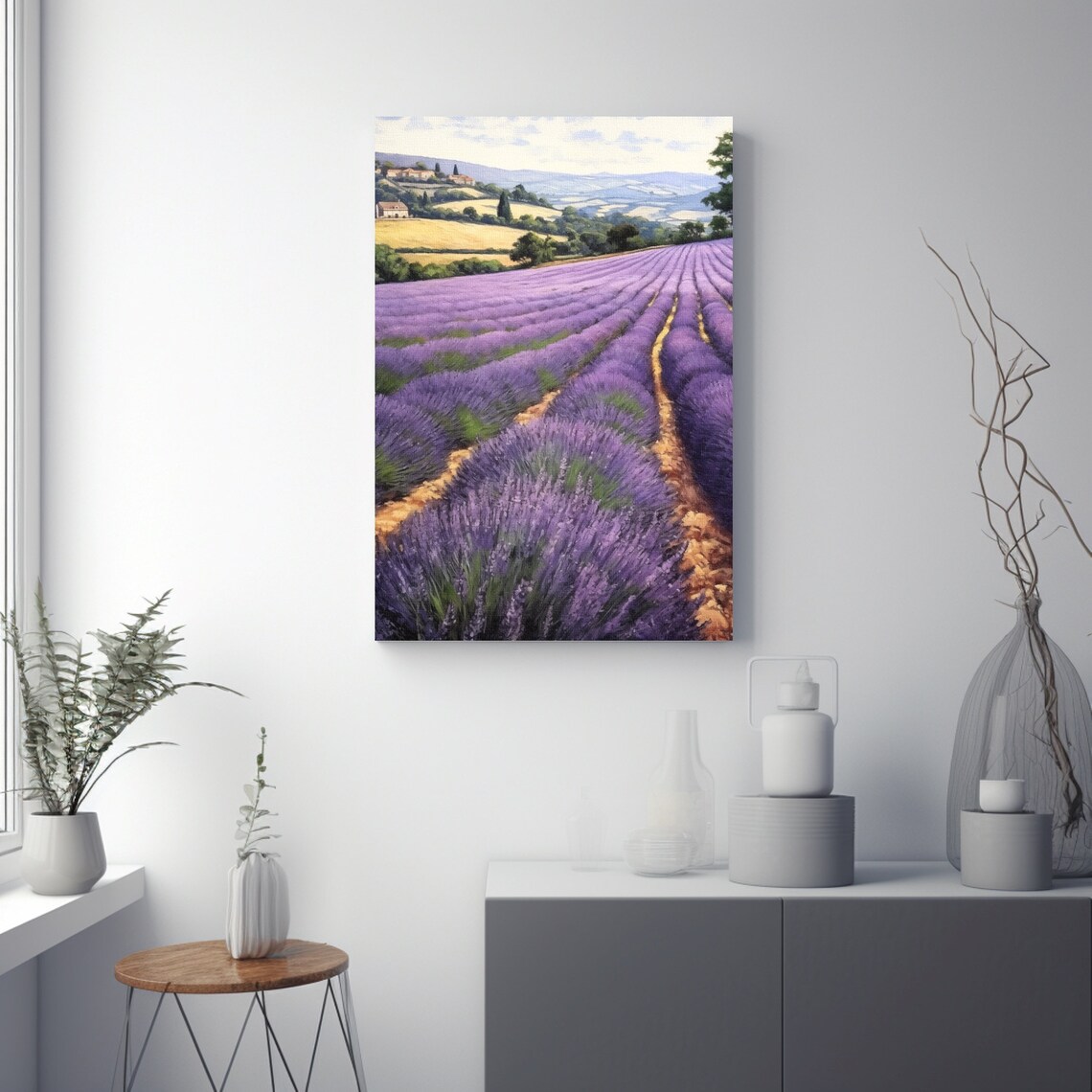 Lavender Field Rows Poster with a Hilltop Village in the Distance - Image 4