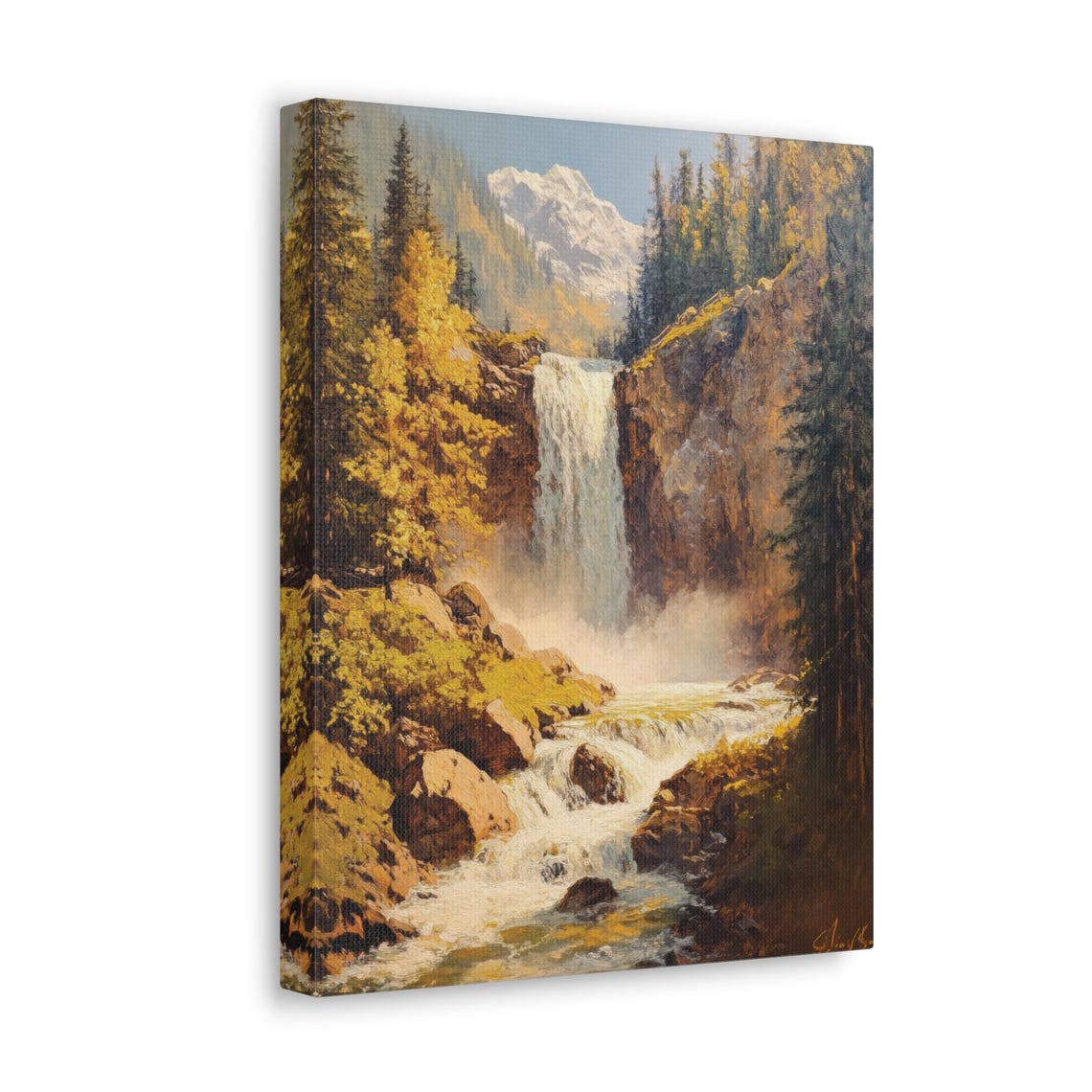 Autumn Mountain Waterfall Golden Larch Forest Landscape Poster - Image 4