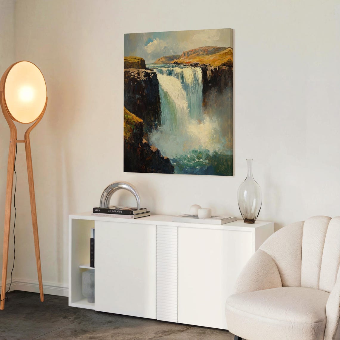 Waterfall Print Waterfall Landscape Painting Mountain Art Impressionist Waterfall Painting Nature Wall Art Farmhouse Wall Decor - Image 2