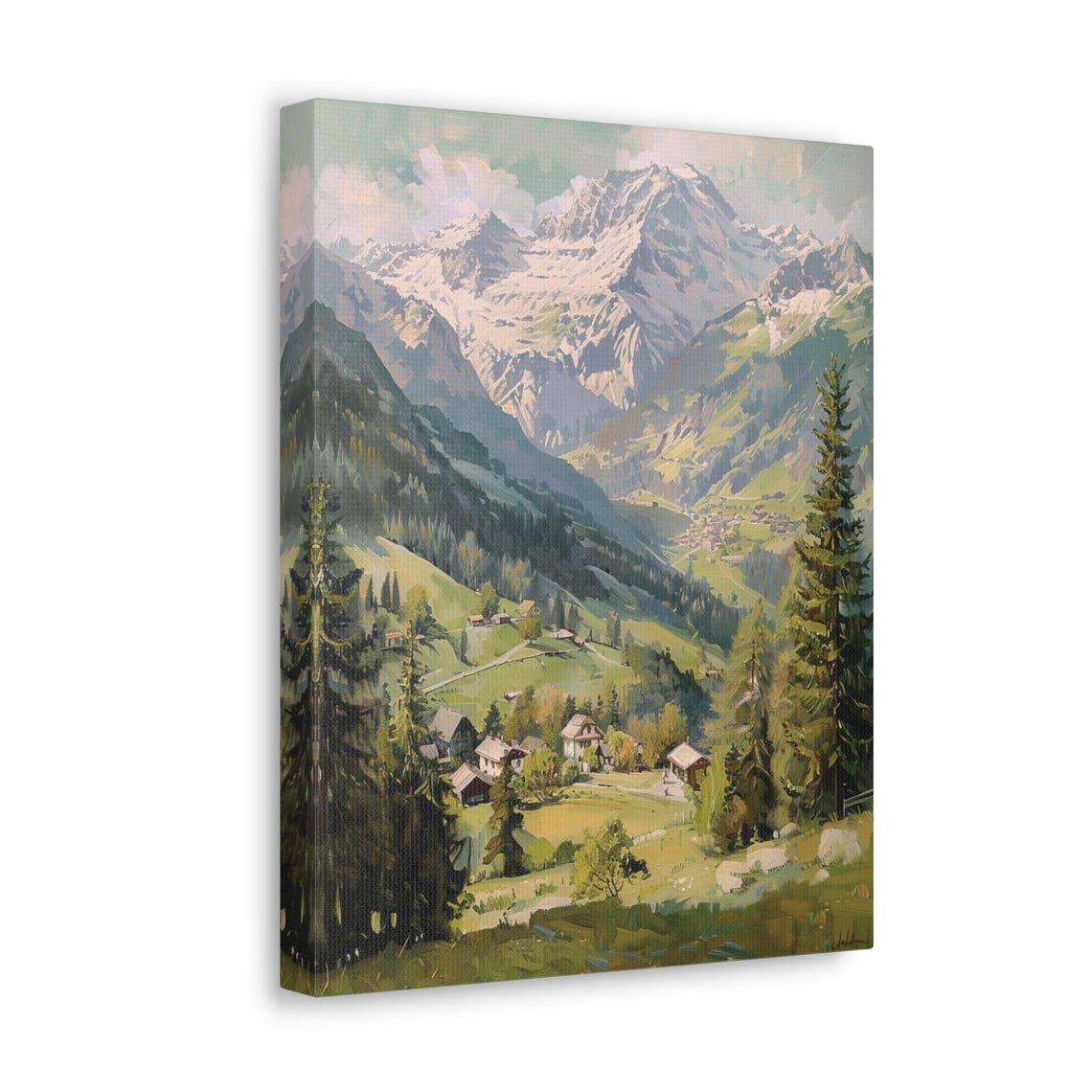 Mountain Wall Art Print Rustic Mountain Painting Landscape Wall Art Snow Mountain Painting Vintage Farmhouse Decor Forest Art - Image 4