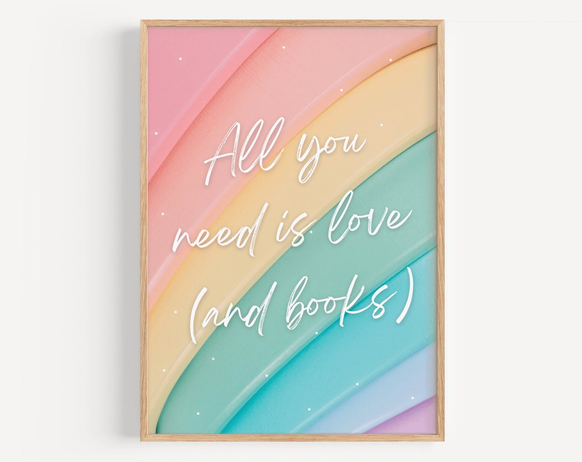 All You Need Is Love and Books Pastel Rainbow Typography Poster - Image 2