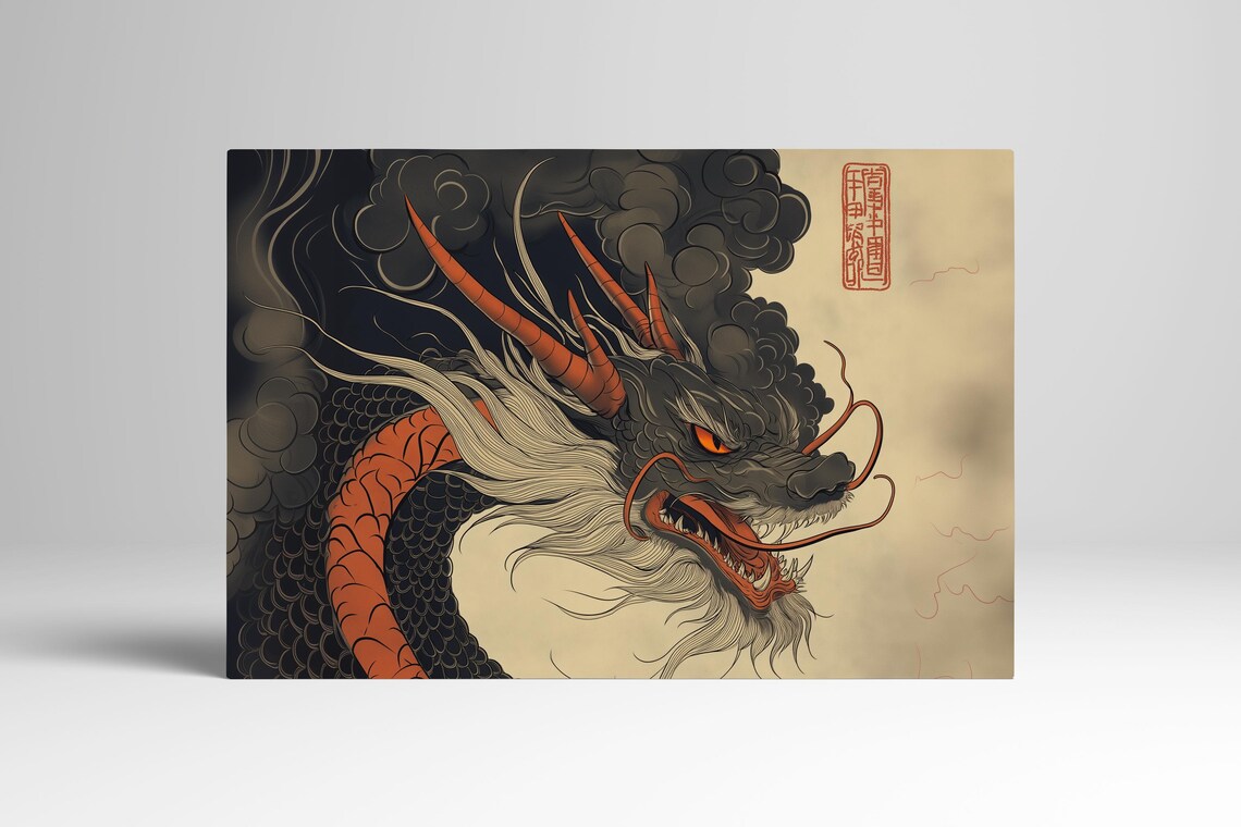 Japanese Dragon Illustration Art Print, Mythic Style - Image 3