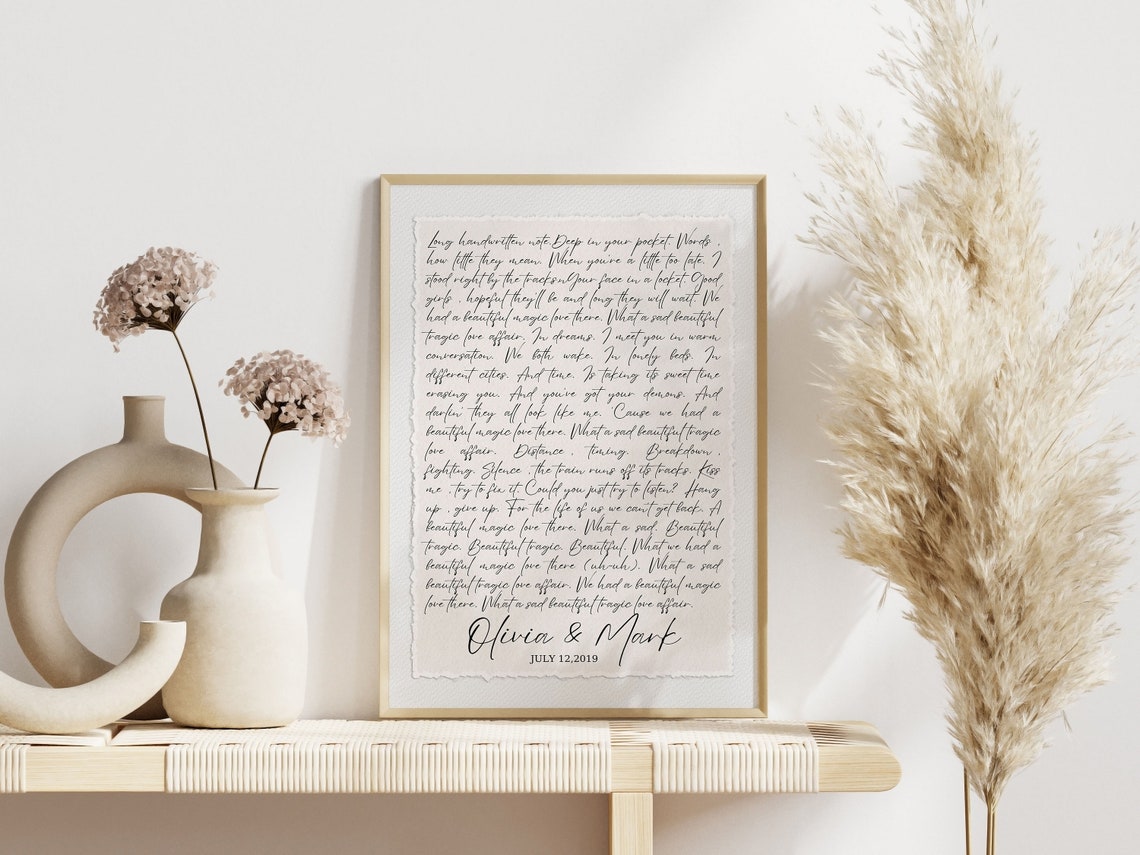 Custom Handwritten Song Lyrics Wedding Names And Date Wall Art - Image 2