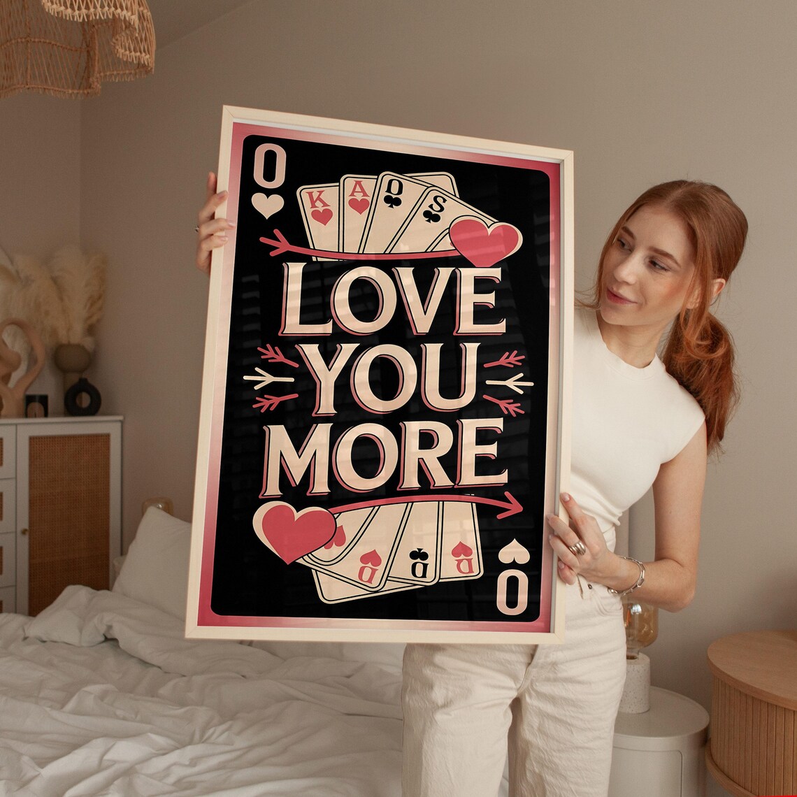 Love You More Queen Of Hearts Playing Card Retro Valentine Poster - Image 2