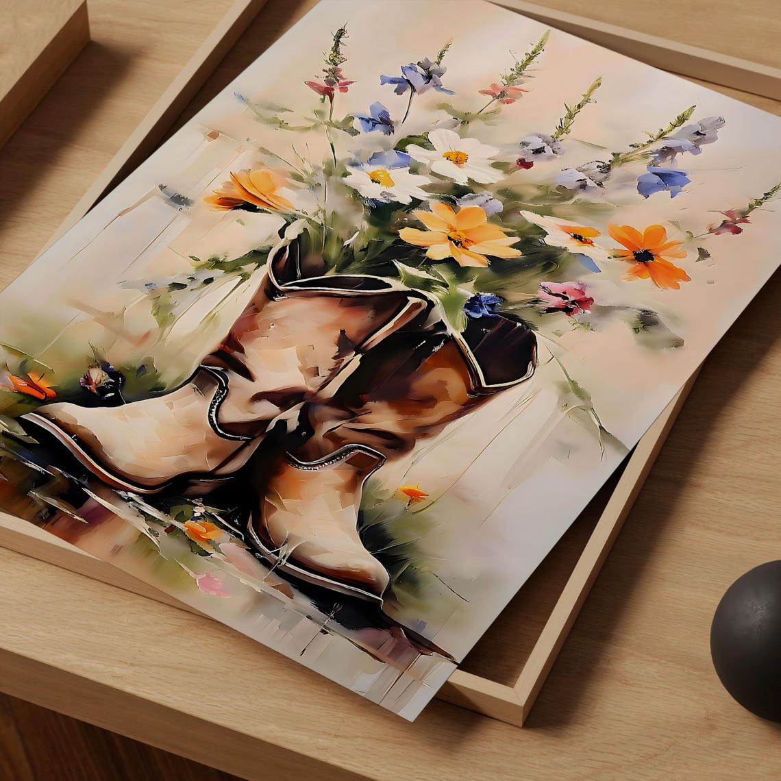 Cowgirl Boots Wildflower Bouquet Rustic Western Watercolor Poster - Image 2