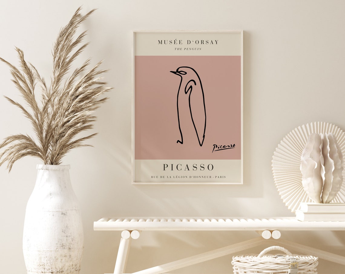 Pablo Picasso The Penguin Dusty Pink Minimalist Line Art Print