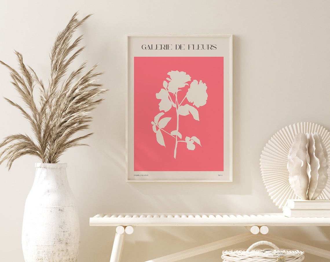 Galerie de Fleurs White Flower Silhouette on Hot Pink Poster