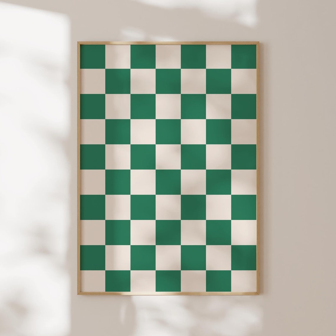 Green and White Checkerboard Retro Geometric 70s Pattern Poster