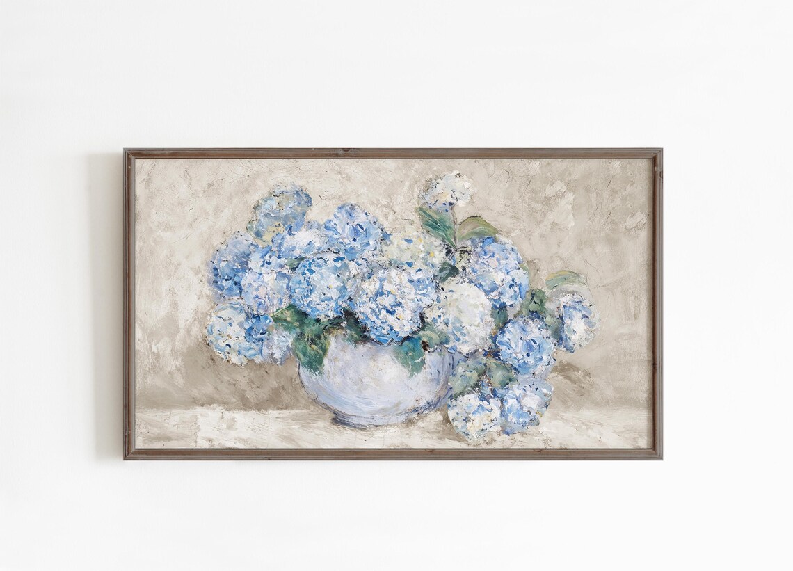 Blue Hydrangeas Still Life, Coastal Floral Art Print - Image 3