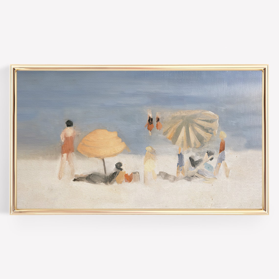 Vintage Beach Day Impressionist Painting with Umbrellas Poster - Image 3