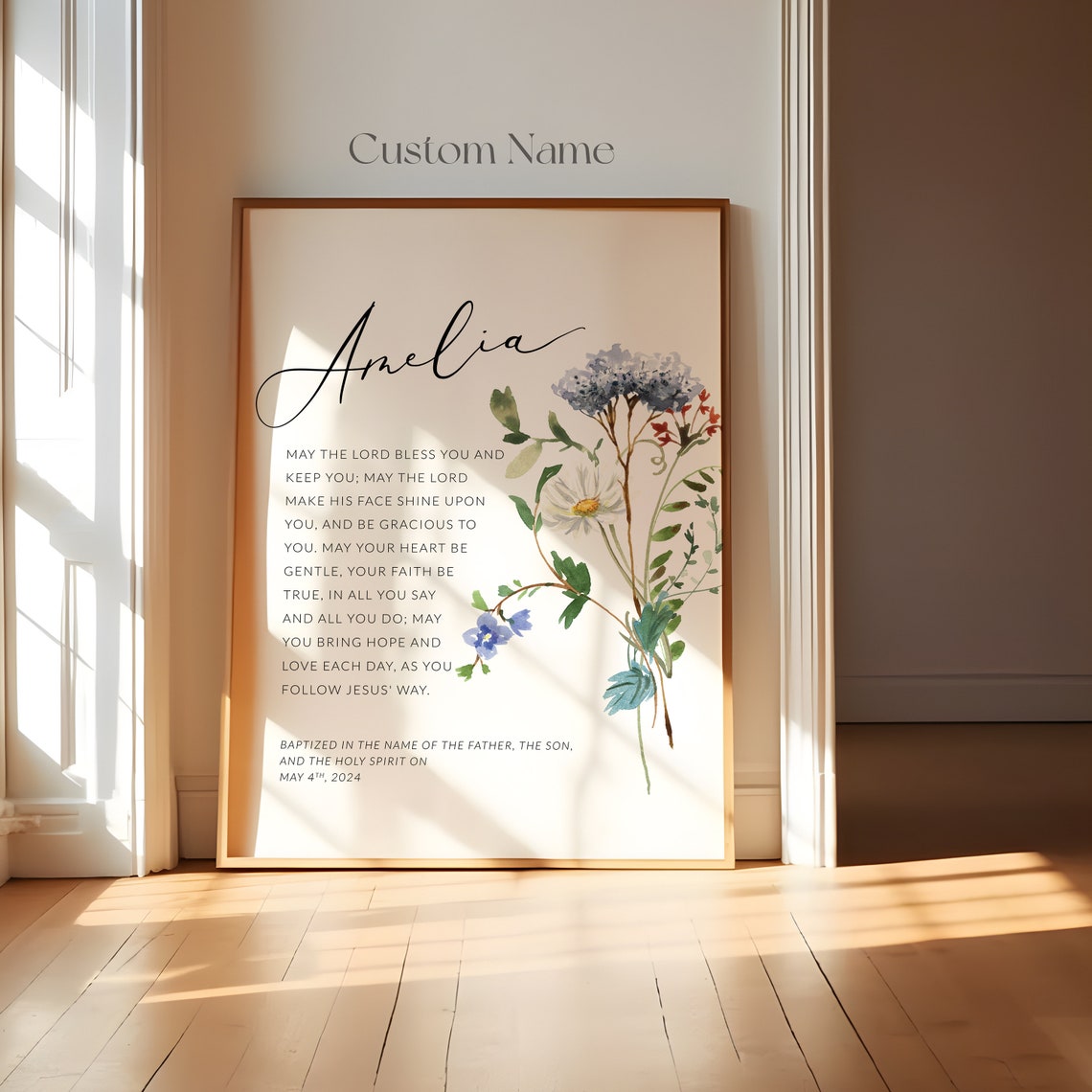 Personalized Baptism Print Custom Name Blue Wildflower Blessing Gift - Image 4