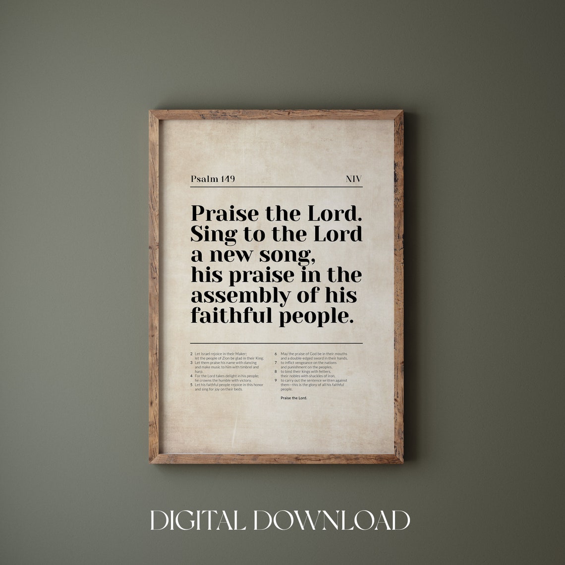 Psalm 149 Chapter Praise the Lord NIV Scripture Poster Vintage Paper