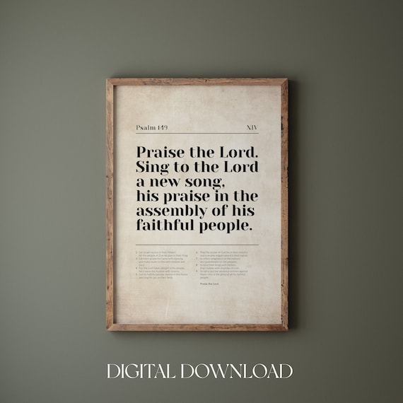 Psalm 149 Chapter Praise the Lord NIV Scripture Poster Vintage Paper