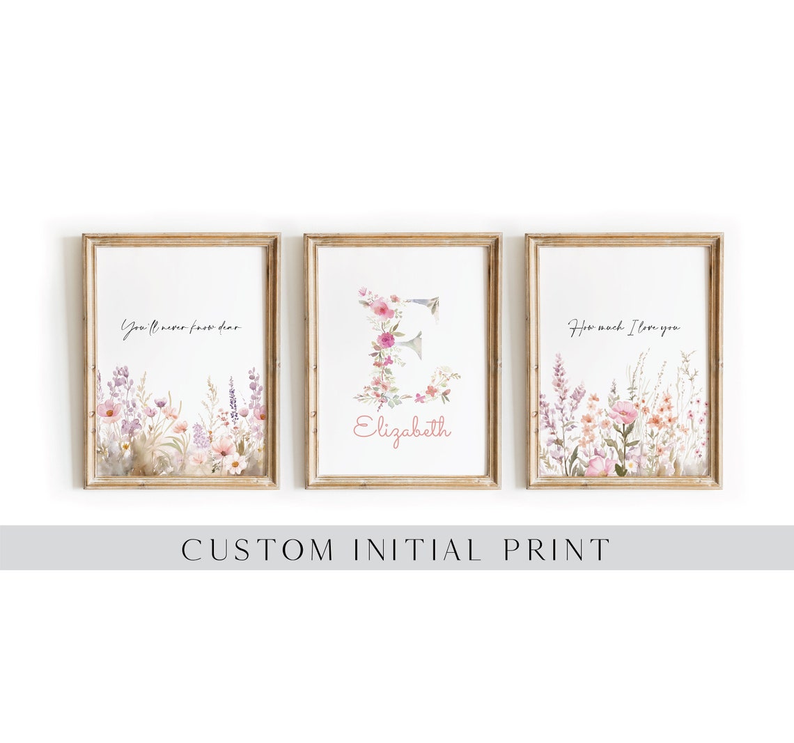 Custom Initial Nursery Print Set Wildflower Name Personalized 3 Pack - Image 2
